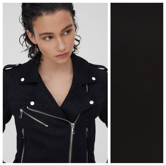 NWT. Pull & Bear Black Faux Suede Biker Jacket. Size XL. - Picture 5 of 9